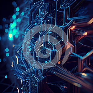 Futuristic circuit background created with Generative Ai