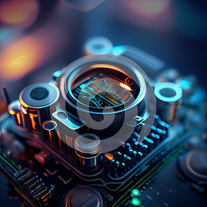 Futuristic circuit background created with Generative Ai