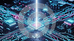 Futuristic circuit board with central processor