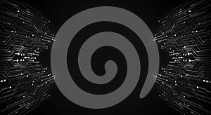 Futuristic Circuit Board Design: Abstract Technology Background in Black and White