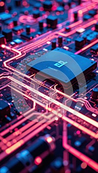 Futuristic Circuit Board with Glowing AI Processor