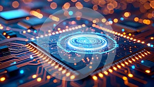 Futuristic Circuit Board with Glowing Core