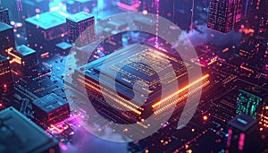 Futuristic Circuit Board with Glowing Data Streams