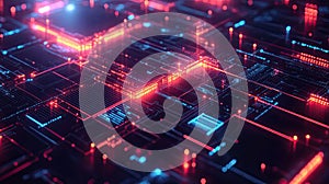 Futuristic Circuit Board with Glowing Data Streams