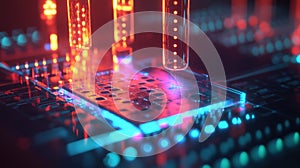 Futuristic circuit board with glowing elements