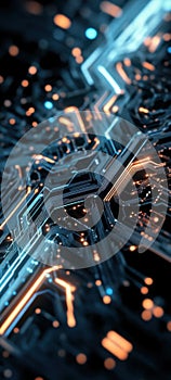 Futuristic circuit board with glowing lights