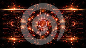 Futuristic Circuit Board: High-Tech Red Glow, Abstract Data Flow, AI, Quantum Computing, Server Background