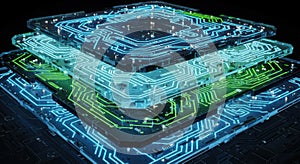 Futuristic Circuit Board Layers AI, Data Processing Digital Technology Background