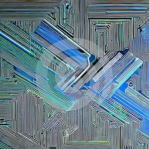 A futuristic circuit board pattern in shades of blue and green2, Generative AI