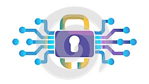 Futuristic circuit padlock vector, advanced data security symbol. vector design Generative AI