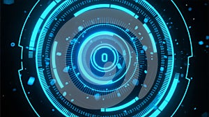 Futuristic Blue Circular HUD Interface with Glowing Digital Elements