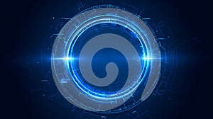 Futuristic circular hud interface with glowing neon elements and dynamic data lines in tech design