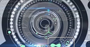 Futuristic circular interface with coding and data processing image