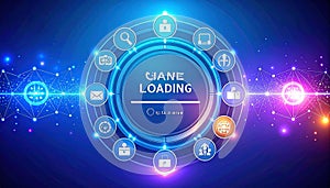 A futuristic, circular interface displays 