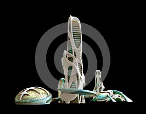 Futuristic city architecture for fantasy and science fiction ill