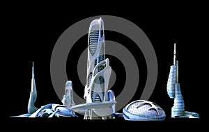 Futuristic city architecture for fantasy and science fiction ill