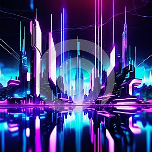 Futuristic city of blue and purple