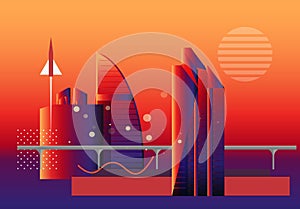 Futuristic City Building Skyline - Stock Illustration