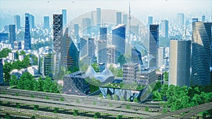 Futuristic City Concept. Wide Shot of an Digitally Generated Urban Megapolis with Creative