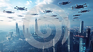 Futuristic City Drone Network