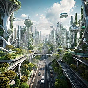 Futuristic city with greenery generated by AI