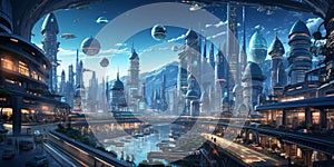 Futuristic City - Heavy Morden City With Flying Drones, Cars, Trains Etc