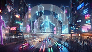 Futuristic City at Night - AI Generated Illustration, realistic