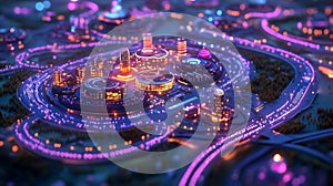 Futuristic City at Night with Glowing Neon Lights and Modern Architecture