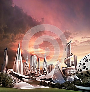 Futuristic city with an organic architectural design