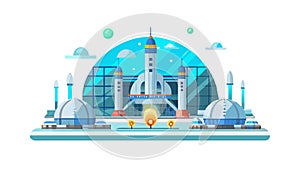 Futuristic City with Rocket Launch Base Vector, vector design Generative AI