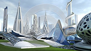 Futuristic city skyline architecture