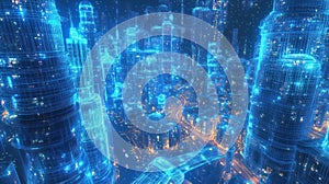 Futuristic Cityscape, Digital Network, Sci-Fi Technology