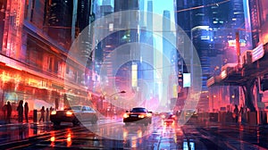 Futuristic city, in the style of luminous brushwork