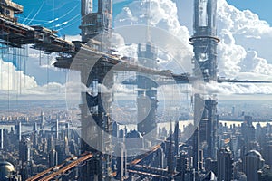 Futuristic City With Tall Buildings, A High-Tech Metropolis of the Future, A futuristic look at civil engineering blended with an