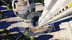 Futuristic city, town. Architecture of the future. Aerial view. Super realistic 4k animation.