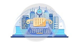 Futuristic City Typewriter Dome, vector design Generative AI