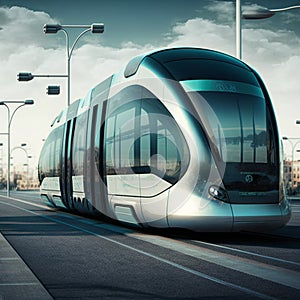 In a futuristic city, urban mobility of the future includes trams, metros, and subways. AI photo