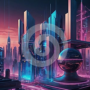 Futuristic city wallpaper, with futuristic buildings, background. AI Generative photo