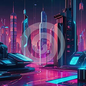 Futuristic city wallpaper. futuristic buildings, background, planet. AI Generative photo