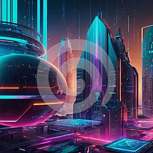 Futuristic city wallpaper, futuristic buildings, colorful planet electronic. AI Generative photo