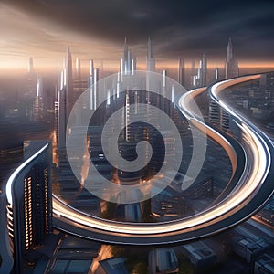 A futuristic cityscape with buildings bending and curving in a surreal, abstract manner5