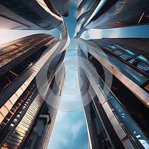 A futuristic cityscape with buildings and structures bending and twisting in a surreal manner, as if alive with motion2