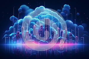 Futuristic Cityscape with Cloud Computing Technology