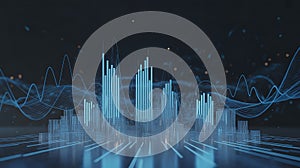 Futuristic Cityscape of Data Visualization Bars and Waves