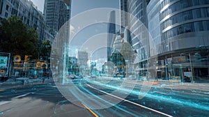 Futuristic Cityscape With Data Visualization Overlay