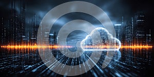 Futuristic Cityscape with Digital Network, Cloud Computing, and AI Integration in a Modern World