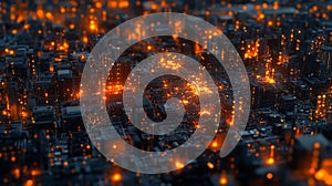 Futuristic Cityscape Digital Network Technology Circuit Board Abstract Background