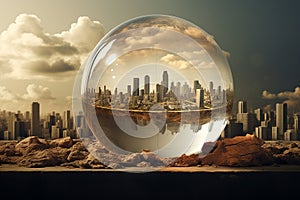 Futuristic Cityscape Encapsulated in a Glass Sphere