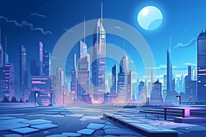 Futuristic cityscape with full moon sci-fi illustration