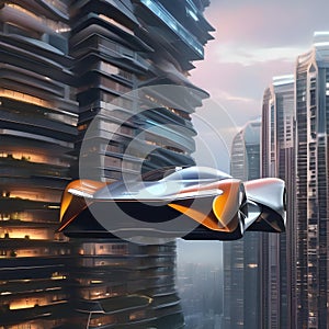 Futuristic cityscape, Futuristic city skyline with sleek skyscrapers and flying vehicles zooming between buildings5